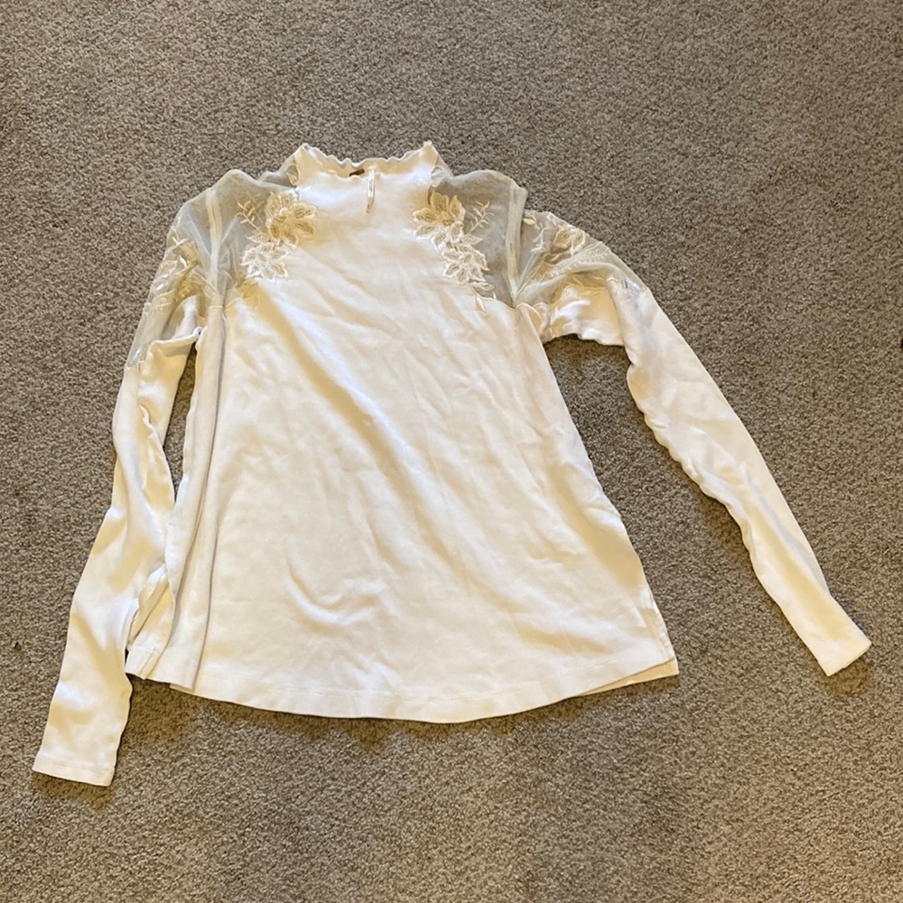 Free people Danielle ivory lace shoulder top